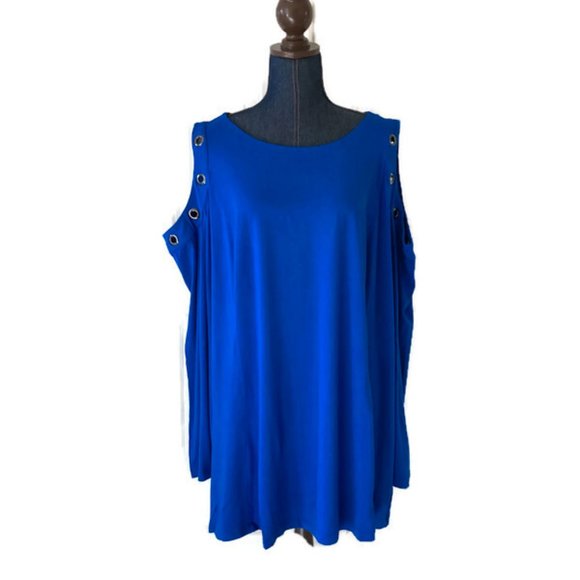 belle by kim gravel NWOT cold shoulder top with grommets cobalt blue 3X NWOT - Picture 2 of 12